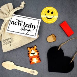 Our idea for thoughtful Gifts and sentimental gifts, the new baby recipe gift bag